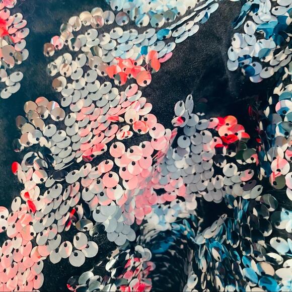 DRESS THE POPULATION Pastel Floral Sequin Black Velvet Backless Mini Dress S - Picture 6 of 10